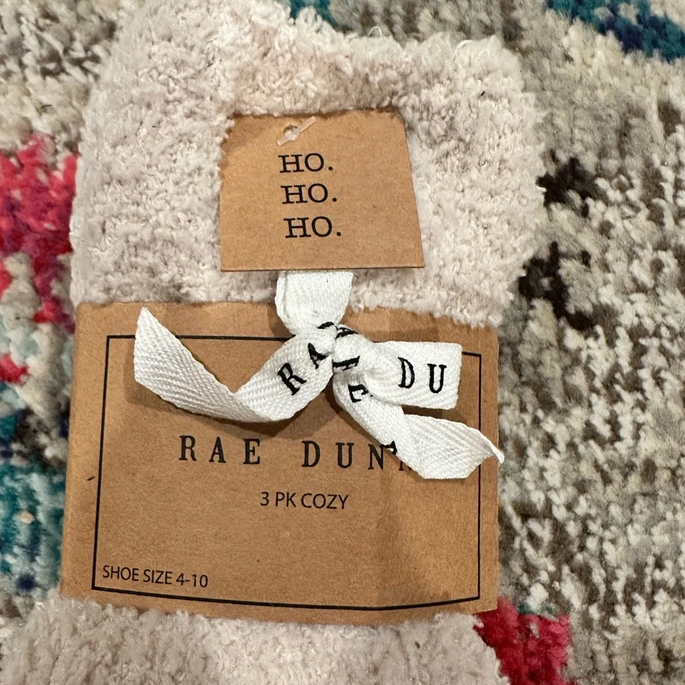 Rae Dunn 3 Pair Cozy Festive Red Cream White Thick Socks